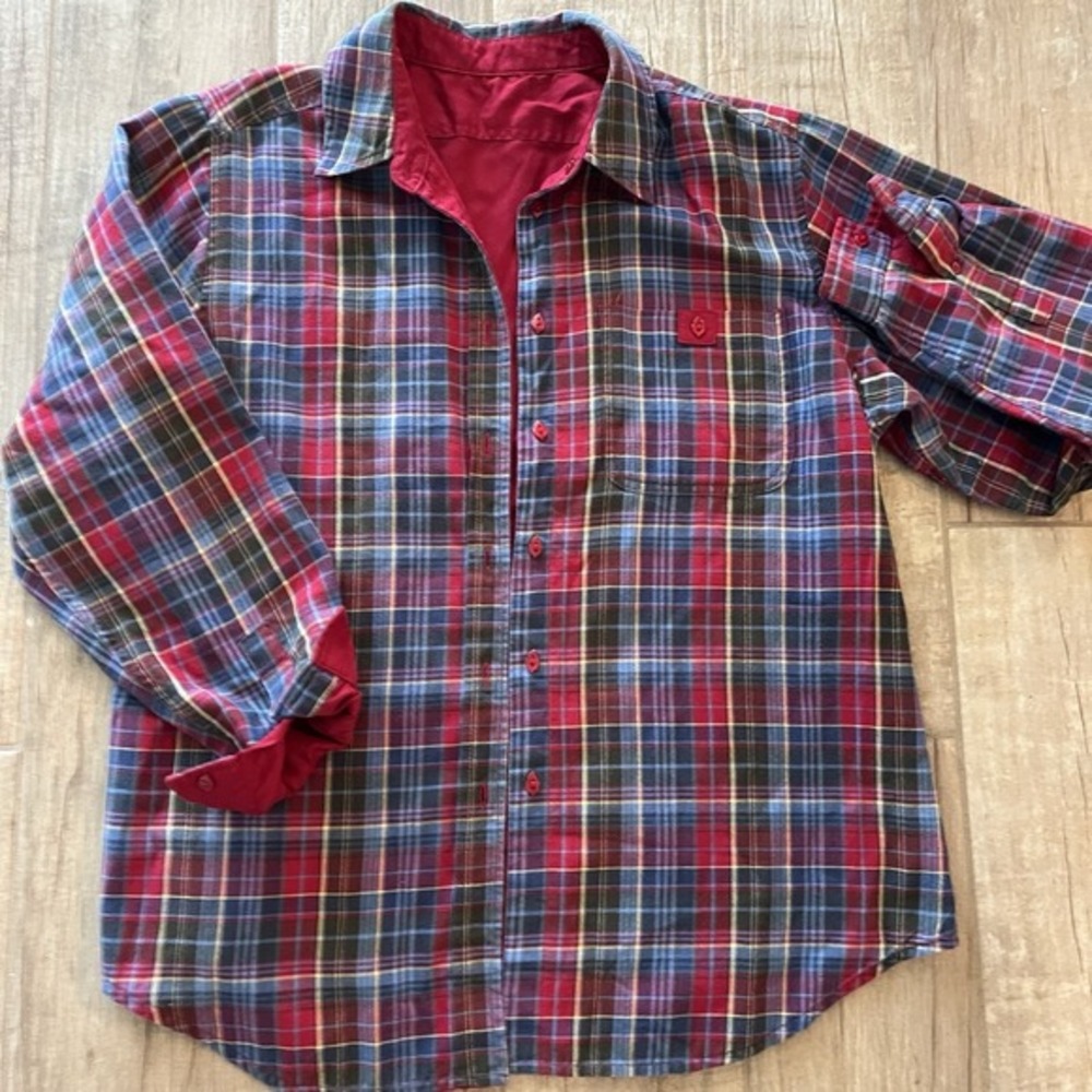 Koret City Blues Reversible Shirt/spring Jacket Flannel Wms M/L Leaf Buttons